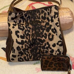 Vintage Coach Leopard Print Women's Bag with Matching Pouch